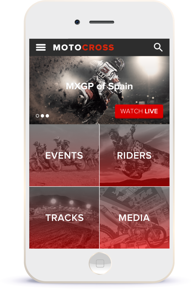 Motocross App home page in iPhone