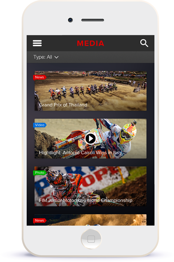 Motocross media page with news, videos and gallery
