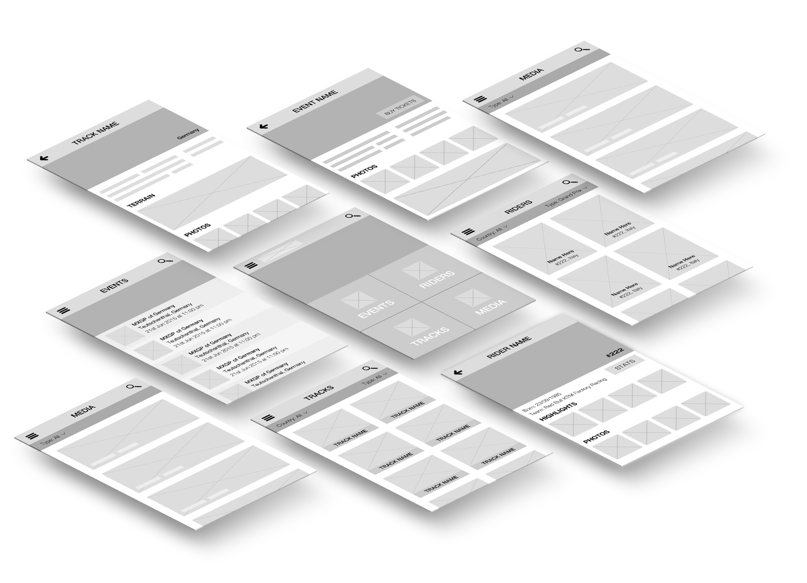 Motocross app wireframes